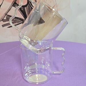 2 Room Essentials Transparent Glass Mugs with Curved Handles